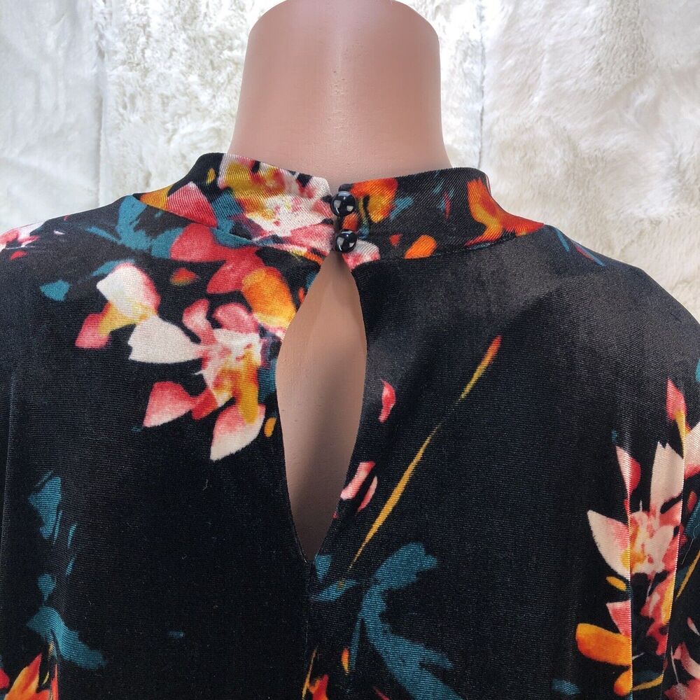 Velvet Shift Women Dress Size 1X Black Floral Stretchy Choker Neck - Picture 7 of 11